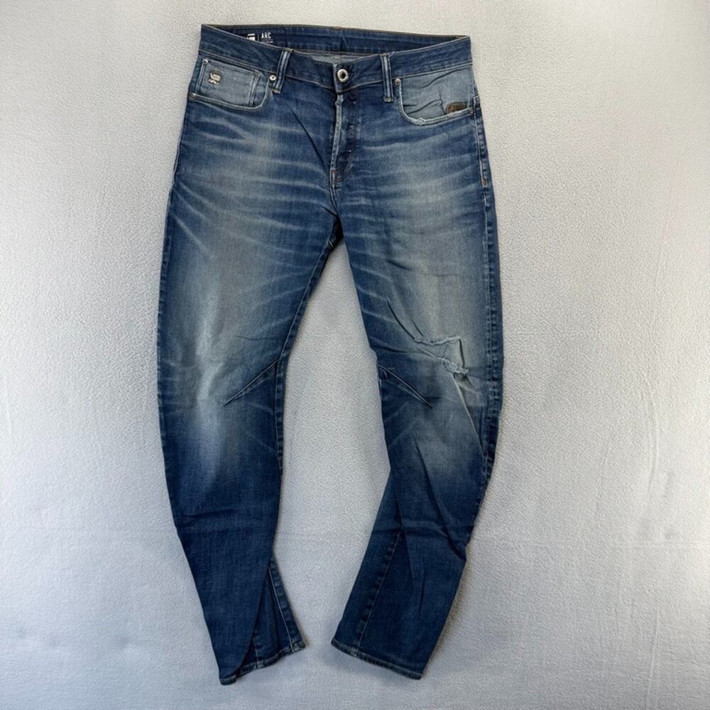 G Star Jeans Men's 31x32 Fits 31x29 Blue Dark Whisker 3D Arc Faded Vintage y2k